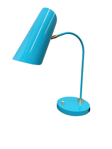 House of Troy Logan Azure/Satin Brass Table Lamps with USB with rolled shade