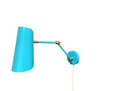 House of Troy Logan Azure/Satin Brass Wall Swing Lamp with rolled shade