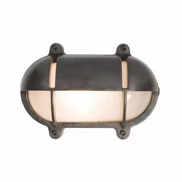 Original BTC Oval Bulkhead with Eyelid Shield, Weathered Brass – main view
