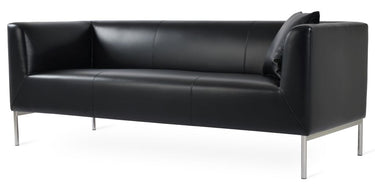 Contemporary Laguna sofa in black Italian leatherette with steel base for living room or office