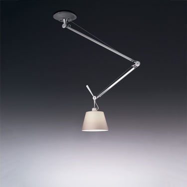 Bulb, E26 · 100W max 10" Shade · Parchment Aluminum – Tolomeo Off Center Shade Pendant Light studio photo