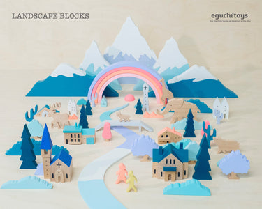 Landscape Blocks Large by Eguchi Toys, set overview on the box art