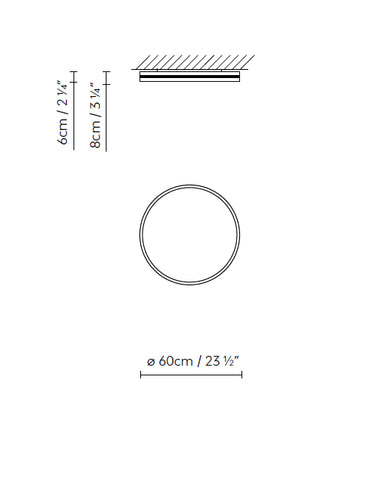 B.lux Lite Hole C/W 60 Large round ceiling and wall lamp by David Abad dimensions drawing