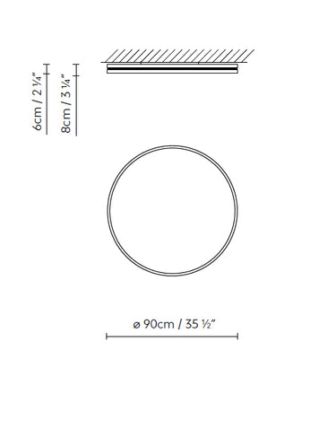 B.lux Lite Hole C/W 90 Large round ceiling and wall lamp by David Abad dimensions drawing