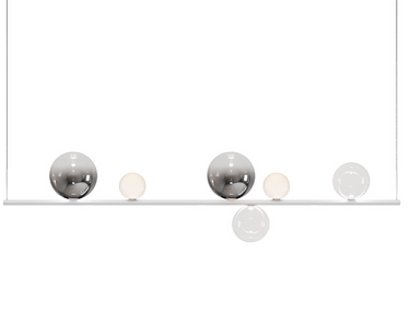 Modern Italian Random Stick LED suspension light with hand-blown glass spheres and gold finish by Lodes