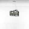 A modern Artemide Logico Mini Triple nested suspension lighting fixture with LED-T lamps, featuring a milky white glass shade with grey smoke, suspended from a chain.