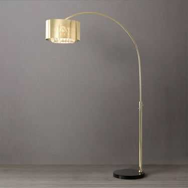 Nova of California Marilyn Arc Floor Lamp 94 Weathered Brass Mylar Crystal Shades Rotary