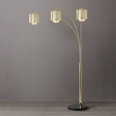 Nova of California Marilyn 3 Light Arc Floor Lamp 90 Weathered Brass Mylar Crystal Shade