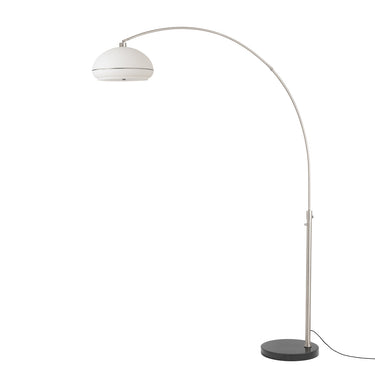 Nova Simple Morelli 85" 1-Light Arc Lamp in White with Satin Nickel Stripe shade, Black base, Satin Nickel body, photo 1