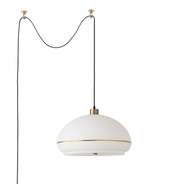 Nova Morelli Swag in White with Weathered Brass Stripe shade, Weathered Brass base, Weathered Brass body, photo 1