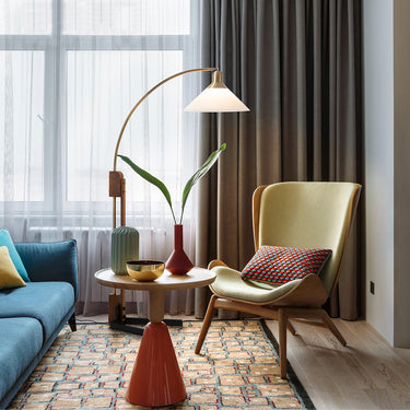 Nova of California Melmar Chairside Arc Floor Lamp Weathered Brass Walnut