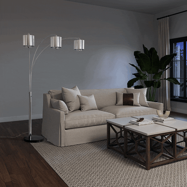 Nova of California Marilyn 3 Light Arc Floor Lamp 90 Polished Chrome Mylar Crystal Shade