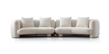 Marin modern curved sofa by Soho Concept in off white boucle fabric with deep seating