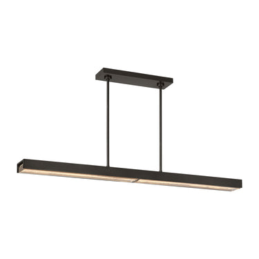 Maybeck 48-inch linear chandelier with a living bronze frame and hand-poured glass shade