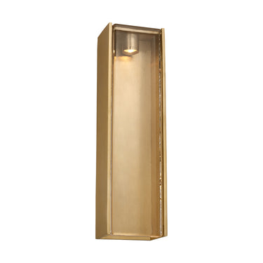 Visual Comfort Maybeck 18" LED wall sconce with hand-poured glass and natural brass finish.