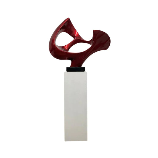Metallic Red Abstract Mask Sculpture - Front View