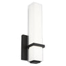 Modern Milan 13 inch bathroom sconce, showing integrated LED module and metal band design, Nightshade Black