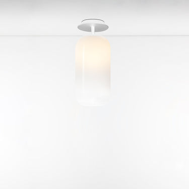 Gople Mini Semi-Flushmount ceiling light with handblown glass by Artemide for modern interiors White/White