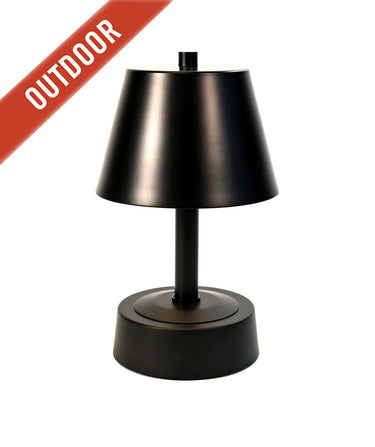 Mini Metal Outdoor Cordless Table Lamp Black by Modern Lantern on patio