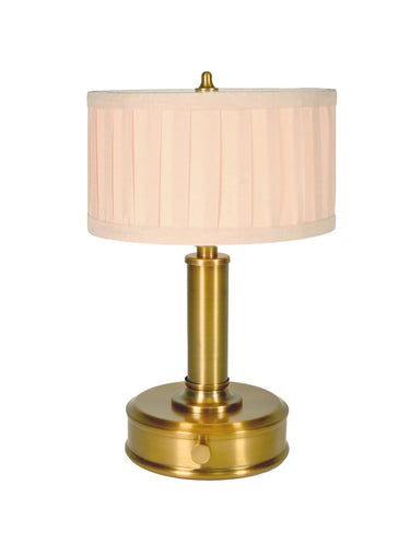 mini rechargeable antique brass table lamp with pleated shade and warm LED light for dining tables restaurants and bedside lighting
