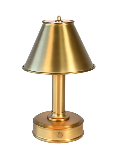 Mini Tito rechargeable table lamp in antique brass with empire shade on tabletop