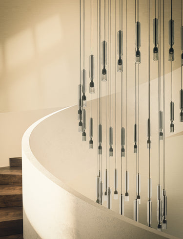 Cluster of Penta Misty Texture pendant lights hanging at different heights