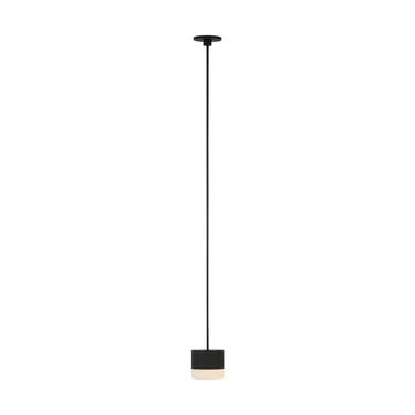 Modern alabaster LED pendant light with black finish by Visual Comfort hanging above kitchen island
