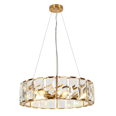 Contemporary Crystal Chandelier, Brass Finish, 6 Lights, 23" Diameter