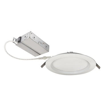 Nora Lighting 6" Flin Round Wafer LED Downlight With Selectable Cct, Matte Powder White Finish, 120-277V Triac/Elv