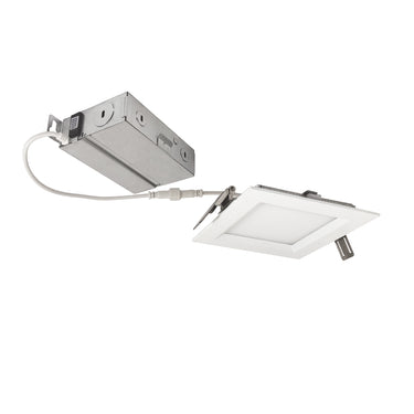 Nora Lighting 4" Flin Square Wafer LED Downlight With Selectable Cct, 650Lm / 10.5W, Matte Powder White Finish
