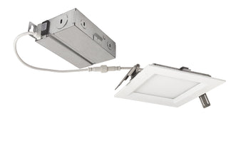 120V; Triac/ELV dimming – Nora 4" FLIN Square Can-less Wafer LED Downlight, 650lm/10.5W, Selectable CCT, White Finish product photo