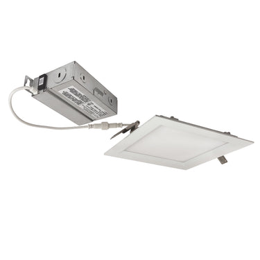 Nora Lighting 6" Flin Square Wafer LED Downlight With Selectable Cct, Matte Powder White Finish, 120-277V Triac/Elv