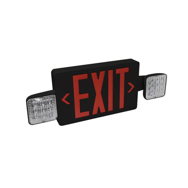 Nora Lighting Led Exit And Emergency Combination With Adjustable Heads, Battery Backup, Red Letters / Black Housing