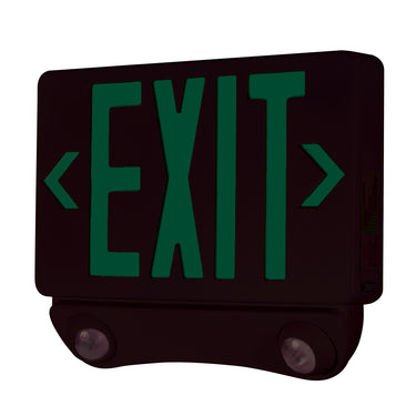 Nora Lighting Led Exit And Emergency Combination With Adjustable Heads, Green Letters / Black Housing