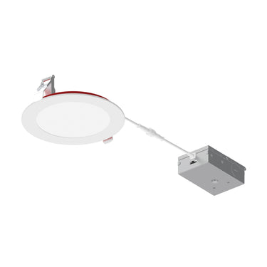 Nora Lighting 6" Fire Rated Can-Less Flat LED Downlight, Selectable Cct, 1550Lm / 15W, Matte Powder White Finish