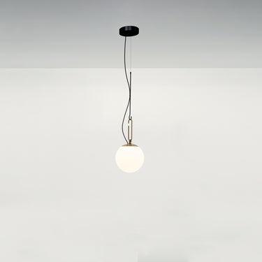 Nh 22 Suspension Light by Artemide with blown glass diffuser and brass ring for modern living rooms