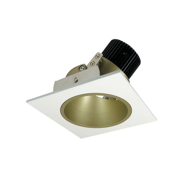 Nora Lighting 4" Iolite LED Square Adjustable Reflector With Round Aperture, 10-Degree Optic, 800Lm / 12W, 3000K, Champagne Haze Reflector / Matte Powder White Flange