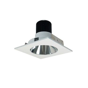 Nora Lighting 4" Iolite LED Square Reflector With Round Aperture, 10-Degree Optic, 850Lm / 12W, 3500K, Specular Clear Reflector / Matte Powder White Flange