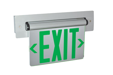 Aluminum Double Face, Mirrored Acrylic Green – Nora Recessed Adjustable LED Edge-Lit Exit Sign, AC Only, 6" Letters product photo