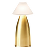 acquered brass Owl 3 lamp, cordless and rechargeable, suitable for commercial spaces.