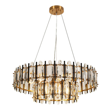 Noctiflorous "Glamour Heights" 2-Tiered Chandelier: 32-inch, 10-Light, Brass with Crystal