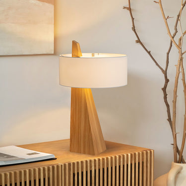 Nova of California Obelisk Table Lamp Natural Ash Wood White Cotton Linen Shade