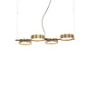 Oluce Berlin pendant in anodized brass with four rotating ring shades on a white background
