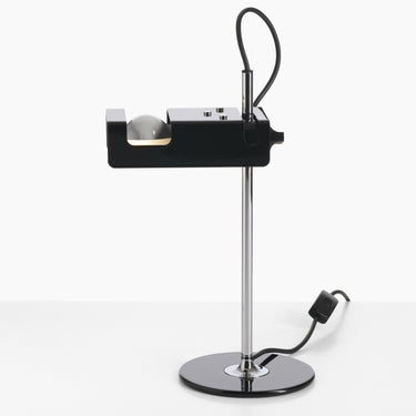 Oluce Mini Spider table lamp in lacquered black with chrome stem and adjustable reflector