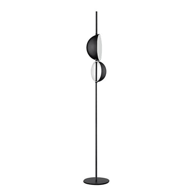Oluce Superluna floor lamp in black with two rotating hemispheres on a slim stem