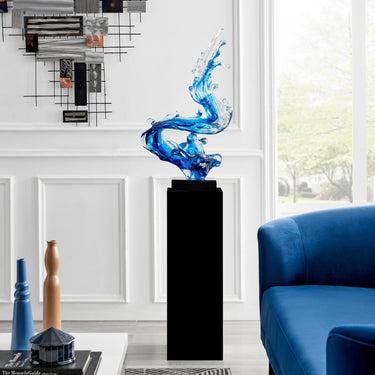 Finesse Decor Ocean Blue Cortes Bay Wave Floor Sculpture with Black Stand, 57" Tall