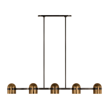 Octavia 62-inch natural brass linear LED chandelier with crystal diffuser for modern dining rooms