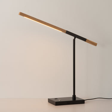 Nova of California Port Table Lamp Matte Black Natural Ash Wood Usb Touch