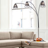 Nova of California Polygon 3 Light Arc Floor Lamp 88 Brushed Nickel Matte Black Hand Knotted String Shade