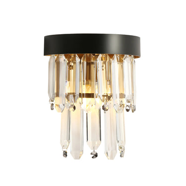 Phesonlaxy 1-Light Art Deco Crystal Wall Sconce in Black and Brass